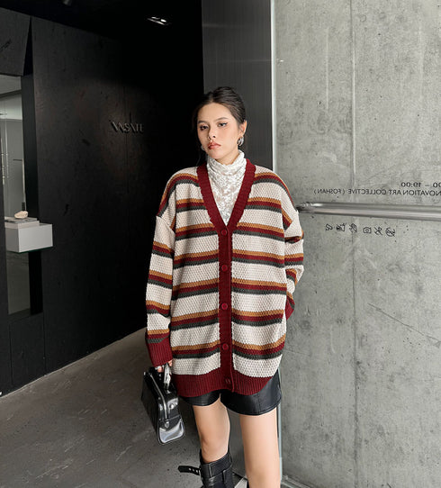 Multi Stripe Loose Knit Cardigan